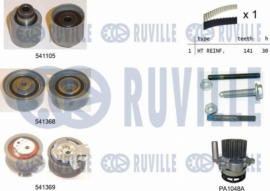 Ruville 5501261 - Водяной насос + комплект зубчатого ремня ГРМ autosila-amz.com