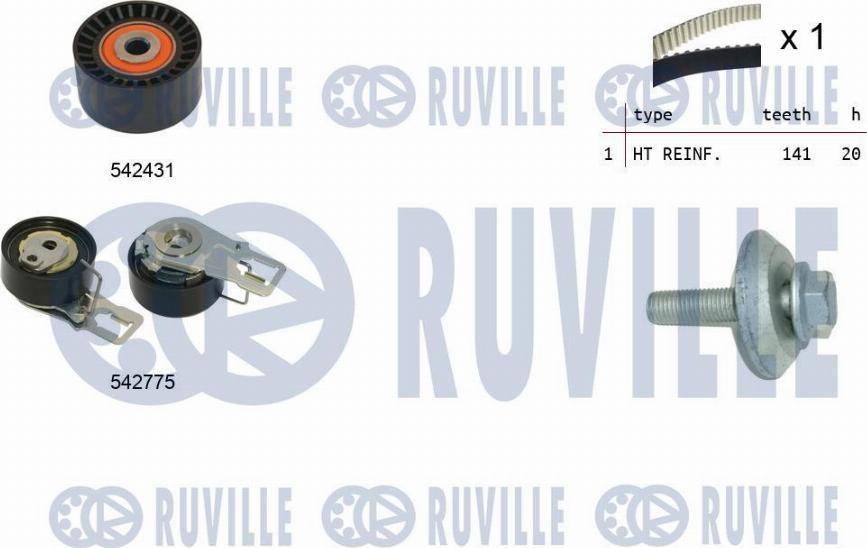 Ruville 550395 - Комплект зубчатого ремня ГРМ autosila-amz.com