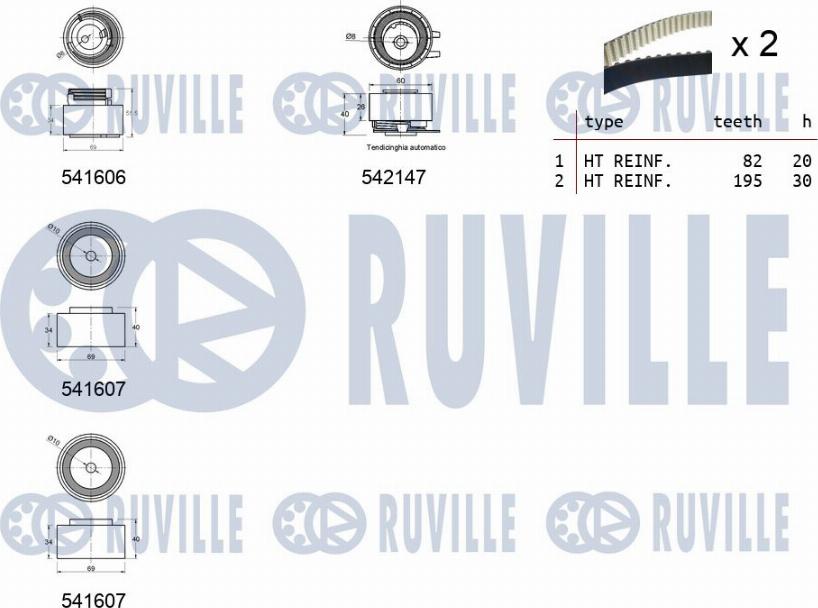 Ruville 550398 - Комплект зубчатого ремня ГРМ autosila-amz.com