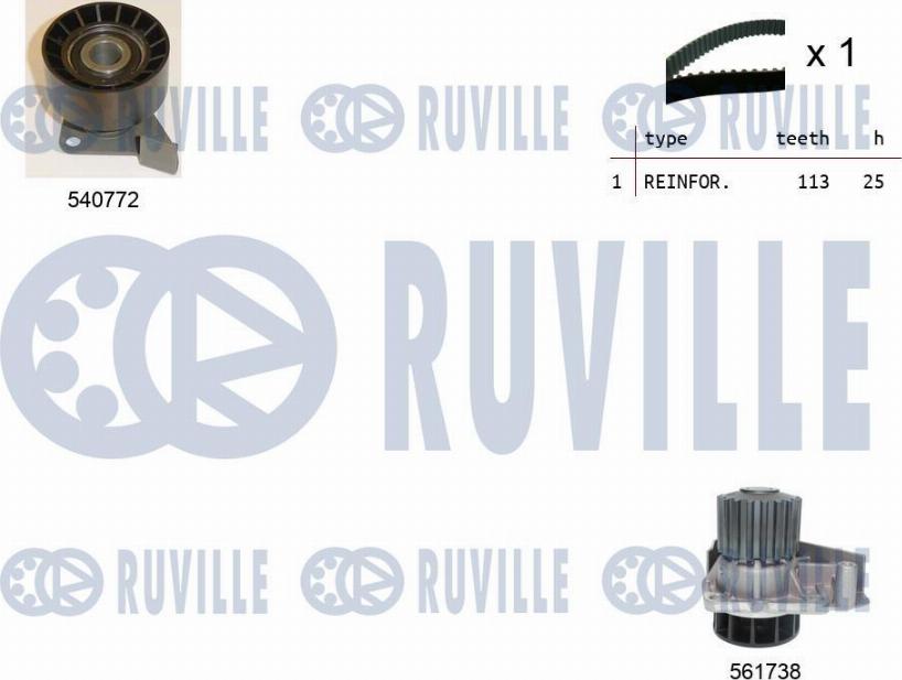 Ruville 5503431 - Водяной насос + комплект зубчатого ремня ГРМ autosila-amz.com