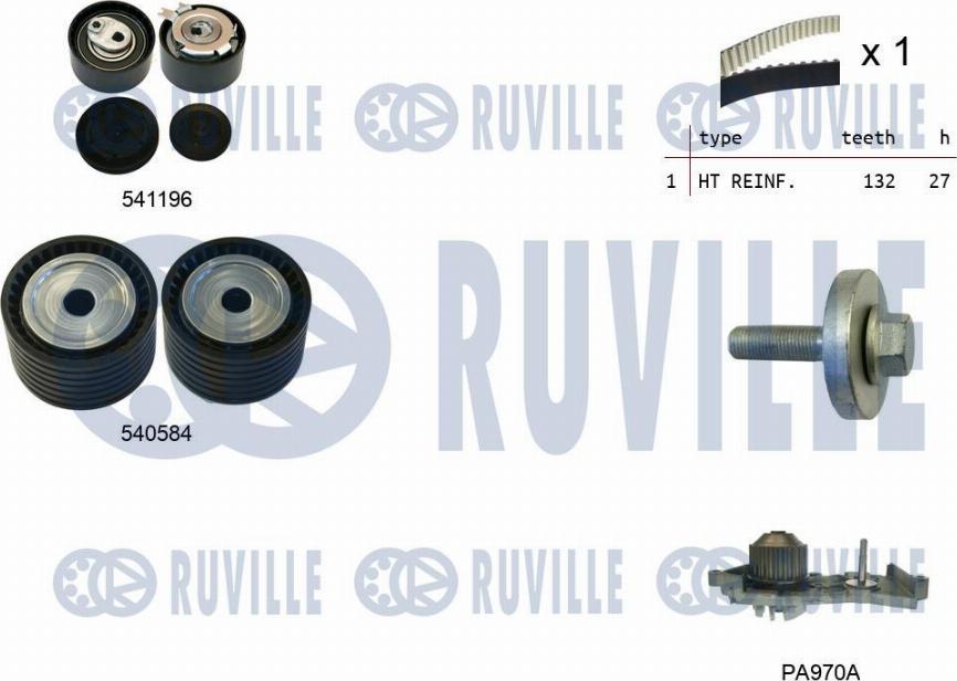 Ruville 5503571 - Водяной насос + комплект зубчатого ремня ГРМ autosila-amz.com