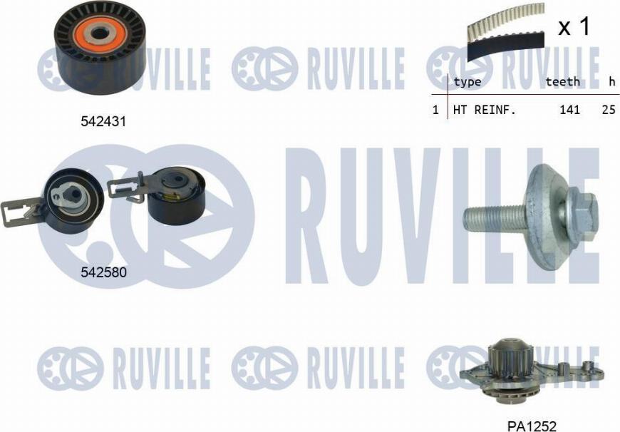 Ruville 5503691 - Водяной насос + комплект зубчатого ремня ГРМ autosila-amz.com