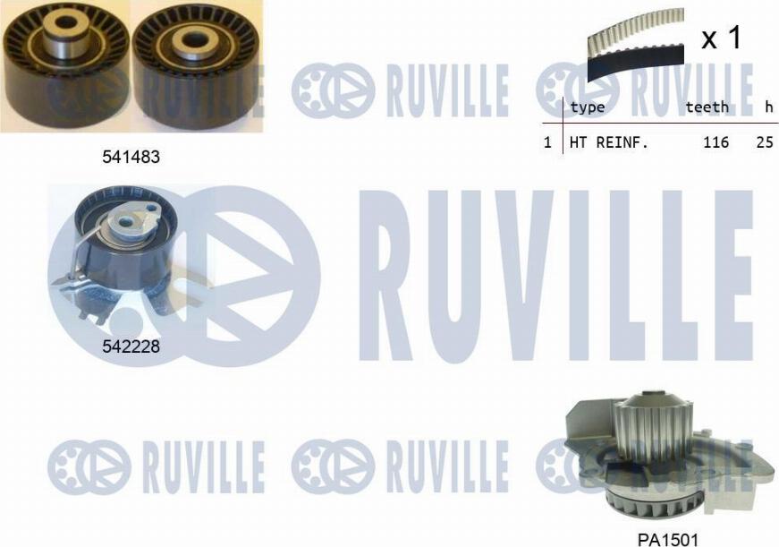 Ruville 5503671 - Водяной насос + комплект зубчатого ремня ГРМ autosila-amz.com