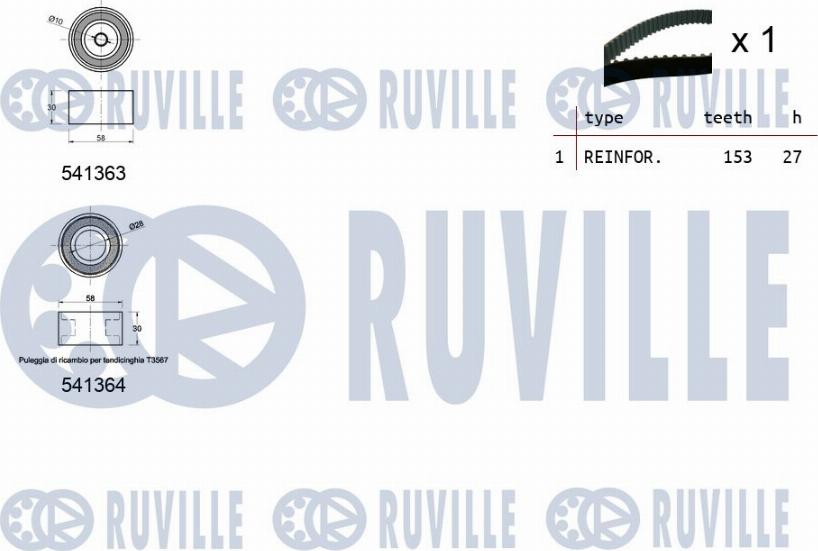 Ruville 550307 - Комплект зубчатого ремня ГРМ autosila-amz.com