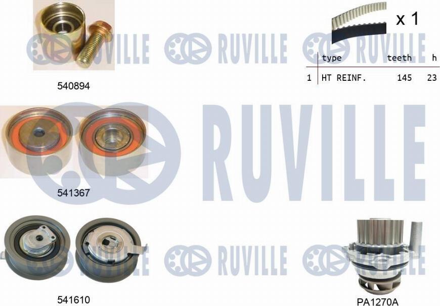 Ruville 5503121 - Водяной насос + комплект зубчатого ремня ГРМ autosila-amz.com