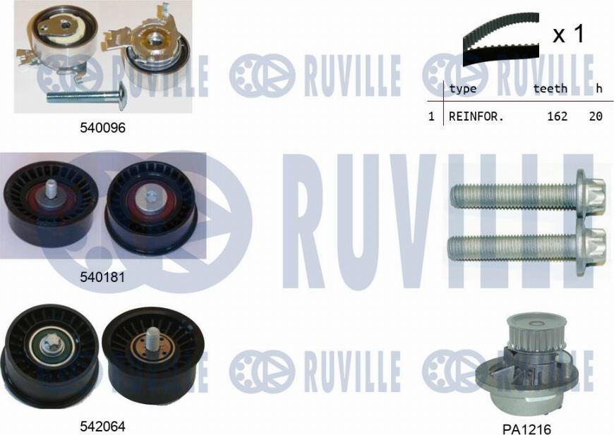 Ruville 5503171 - Водяной насос + комплект зубчатого ремня ГРМ autosila-amz.com