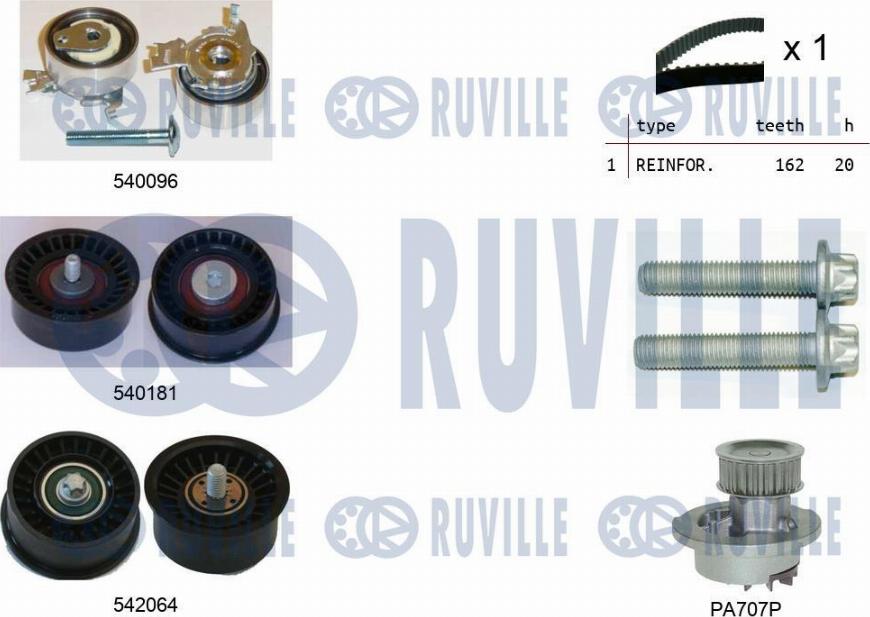 Ruville 5503172 - Водяной насос + комплект зубчатого ремня ГРМ autosila-amz.com