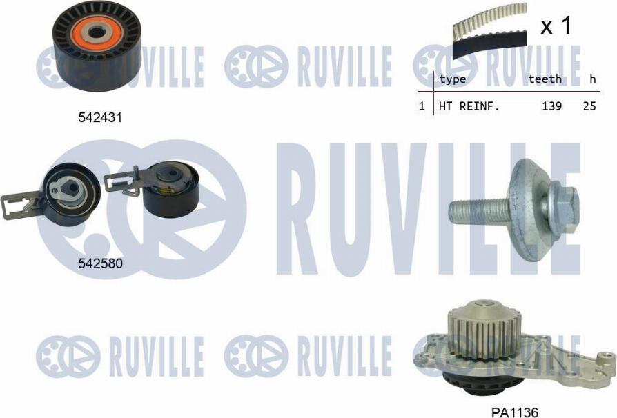 Ruville 5503861 - Водяной насос + комплект зубчатого ремня ГРМ autosila-amz.com