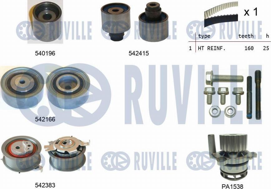 Ruville 5503351 - Водяной насос + комплект зубчатого ремня ГРМ autosila-amz.com