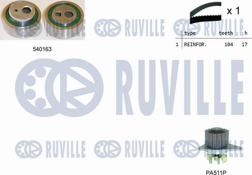 Ruville 5503291 - Водяной насос + комплект зубчатого ремня ГРМ autosila-amz.com