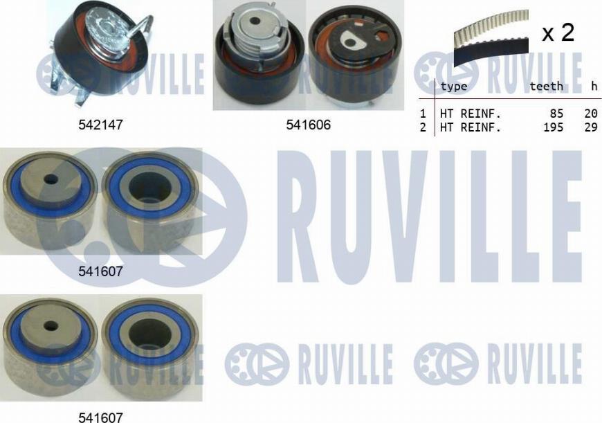 Ruville 550322 - Комплект зубчатого ремня ГРМ autosila-amz.com