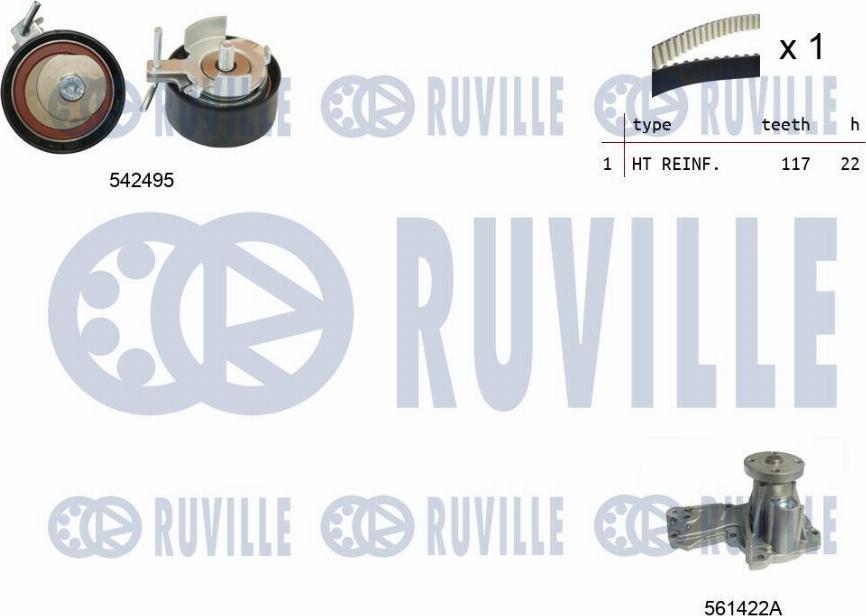 Ruville 5503741 - Водяной насос + комплект зубчатого ремня ГРМ autosila-amz.com