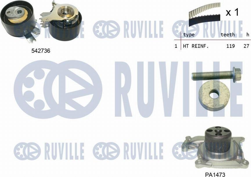 Ruville 5505011 - Водяной насос + комплект зубчатого ремня ГРМ autosila-amz.com