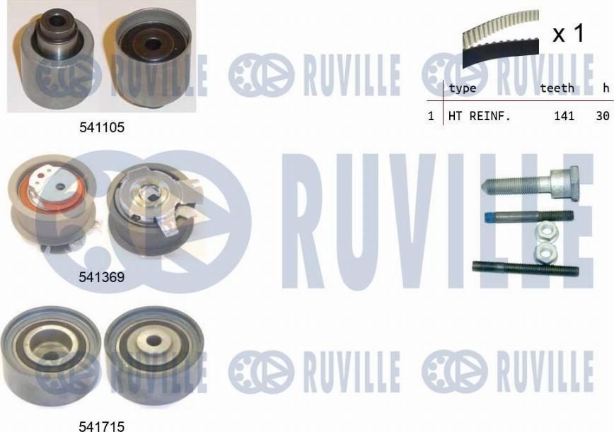 Ruville 550299 - Комплект ГРМ AUDI/VW 2.0TDI 2003 => (ролик 3шт+ремень 141x30) autosila-amz.com