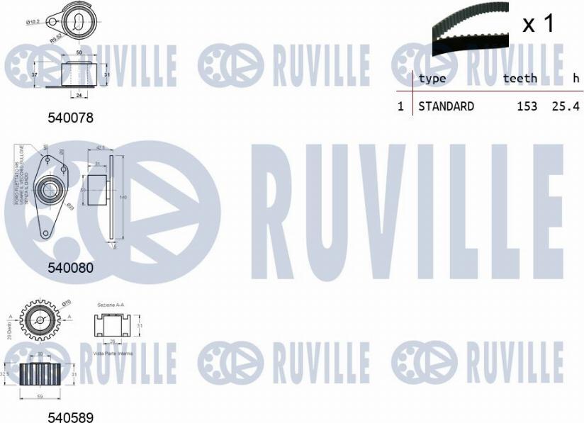 Ruville 550250 - Комплект зубчатого ремня ГРМ autosila-amz.com