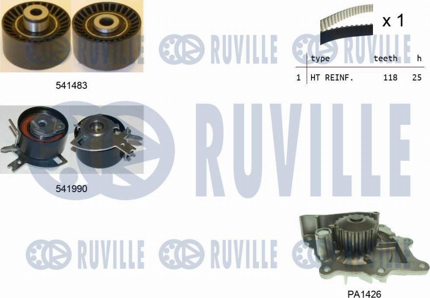 Ruville 5502801 - Водяной насос + комплект зубчатого ремня ГРМ autosila-amz.com