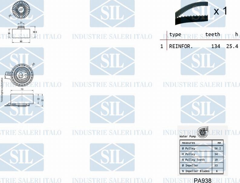 Saleri SIL K1PA938 - Водяной насос + комплект зубчатого ремня ГРМ autosila-amz.com