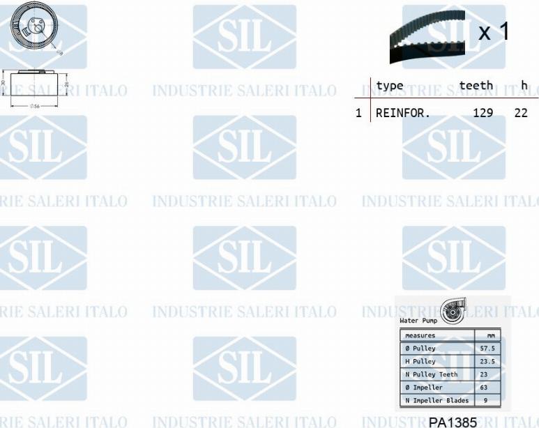 Saleri SIL K1PA1385 - Водяной насос + комплект зубчатого ремня ГРМ autosila-amz.com