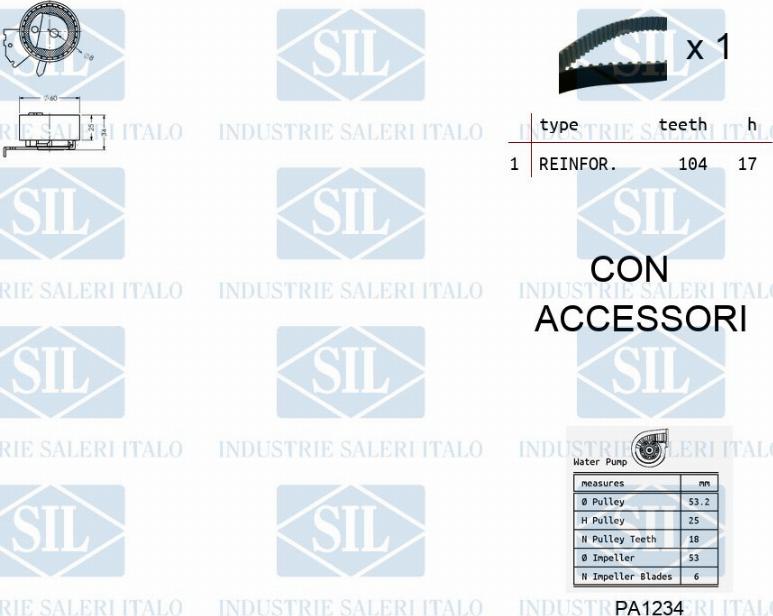 Saleri SIL K1PA1234 - Водяной насос + комплект зубчатого ремня ГРМ autosila-amz.com