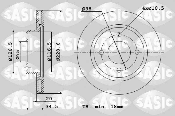 Sasic 9004412J - Тормозной диск autosila-amz.com