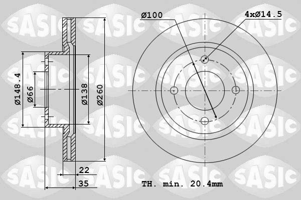 Sasic 9004372J - Тормозной диск autosila-amz.com