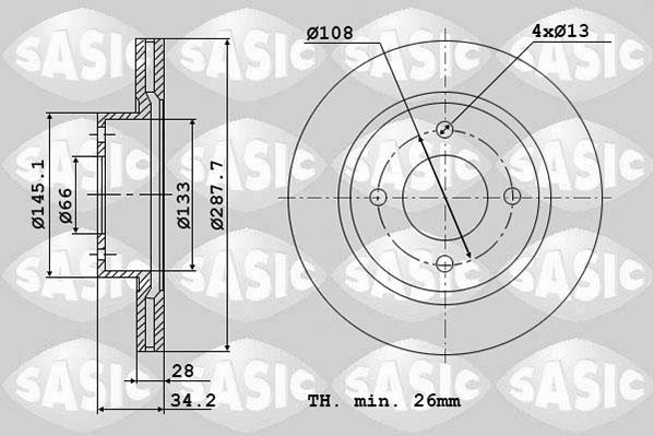 Sasic 2464T84J - Тормозной диск autosila-amz.com