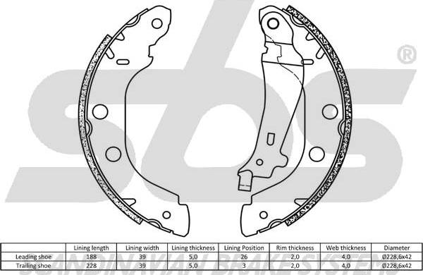 SBS 18492722614 - Комплект тормозных колодок, барабанные autosila-amz.com