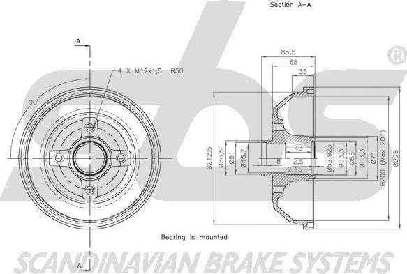 SBS 1825.253623 - Тормозной барабан autosila-amz.com