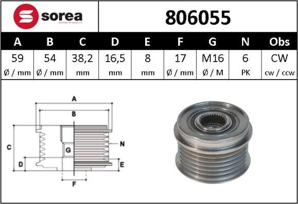 Sera 806055 - Шкив генератора, муфта autosila-amz.com