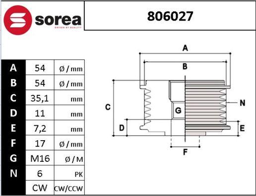 Sera 806027 - Шкив генератора, муфта autosila-amz.com