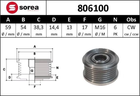 Sera 806100 - Шкив генератора, муфта autosila-amz.com