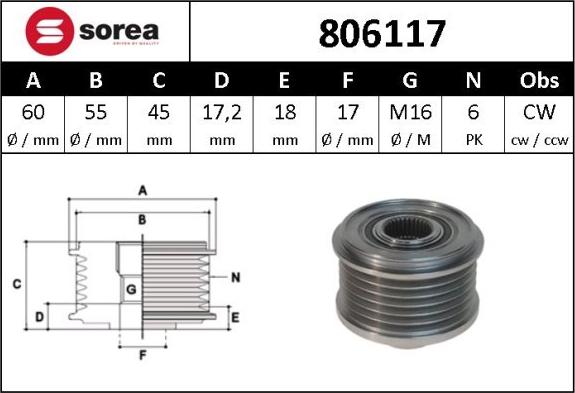 Sera 806117 - Шкив генератора, муфта autosila-amz.com