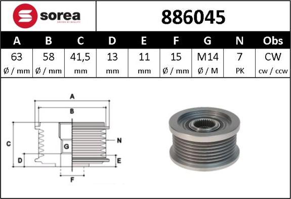 Sera 886045 - Шкив генератора, муфта autosila-amz.com