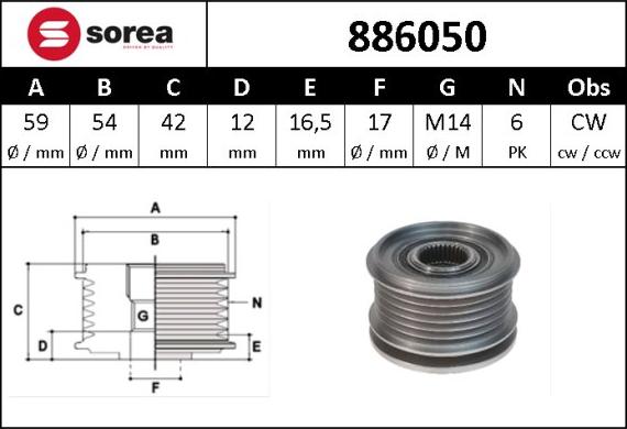 Sera 886050 - Шкив генератора, муфта autosila-amz.com