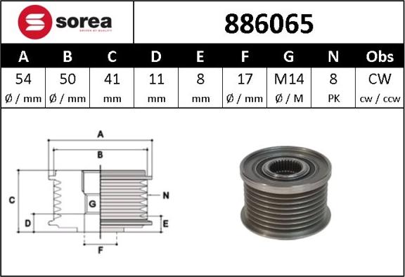 Sera 886065 - Шкив генератора, муфта autosila-amz.com