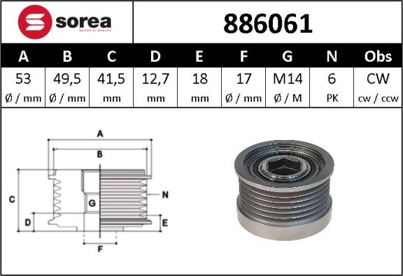 Sera 886061 - Шкив генератора, муфта autosila-amz.com