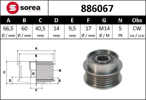 Sera 886067 - Шкив генератора, муфта autosila-amz.com