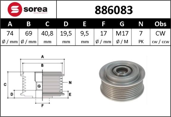 Sera 886083 - Шкив генератора, муфта autosila-amz.com