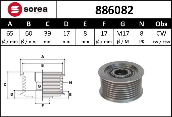 Sera 886082 - Шкив генератора, муфта autosila-amz.com