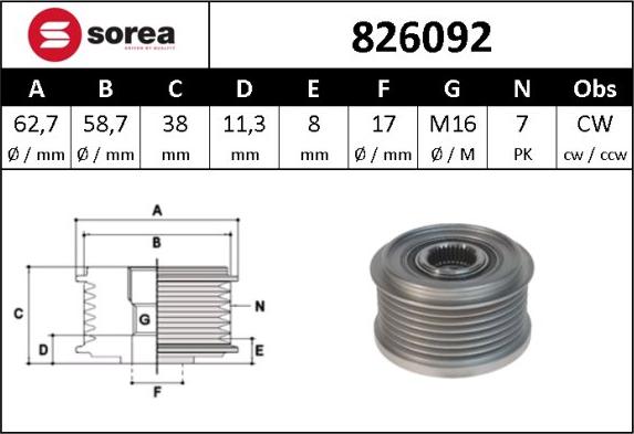 Sera 826092 - Шкив генератора, муфта autosila-amz.com