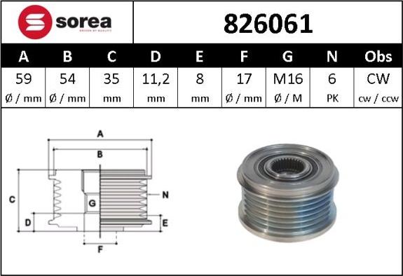 Sera 826061 - Шкив генератора, муфта autosila-amz.com