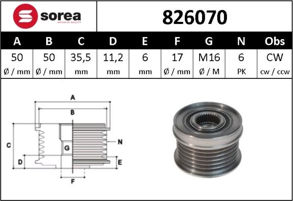 Sera 826070 - Шкив генератора, муфта autosila-amz.com