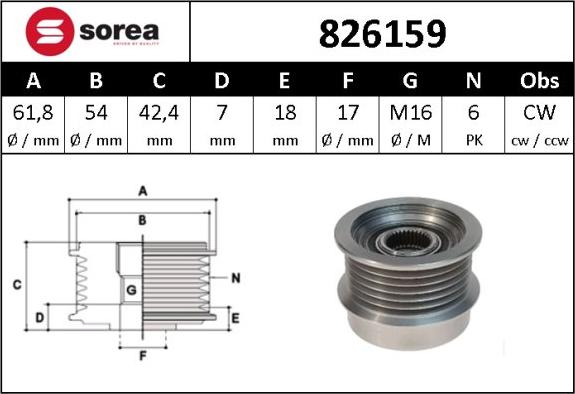 Sera 826159 - Шкив генератора, муфта autosila-amz.com