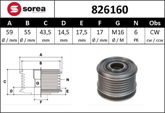 Sera 826160 - Шкив генератора, муфта autosila-amz.com