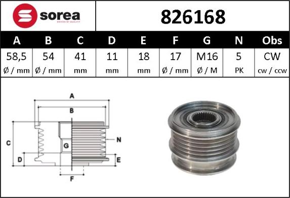 Sera 826168 - Шкив генератора, муфта autosila-amz.com