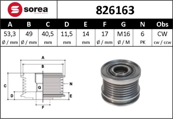 Sera 826163 - Шкив генератора, муфта autosila-amz.com