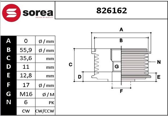 Sera 826162 - Шкив генератора, муфта autosila-amz.com