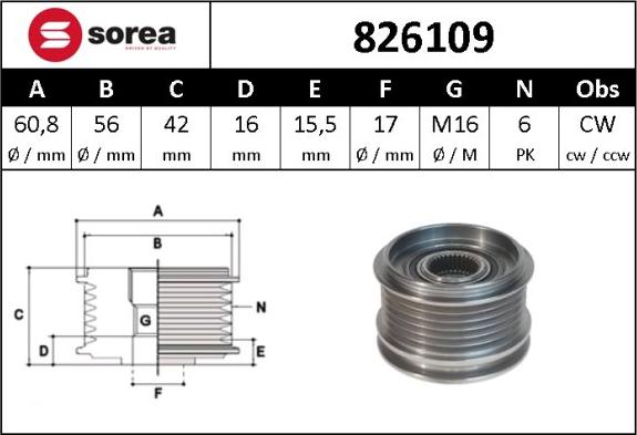 Sera 826109 - Шкив генератора, муфта autosila-amz.com