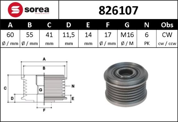 Sera 826107 - Шкив генератора, муфта autosila-amz.com