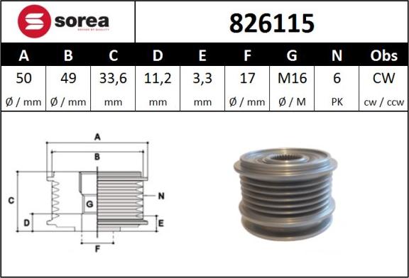 Sera 826115 - Шкив генератора, муфта autosila-amz.com